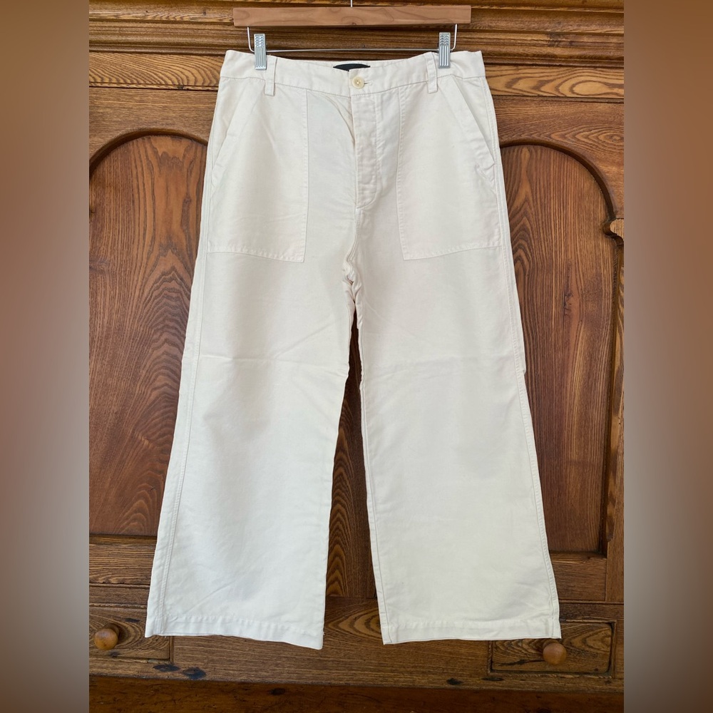 J Crew 8 M high waist crop wide leg chino pants cotton linen canvas off white